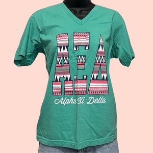 Alpha Xi Delta Sorority Tribal Letters V-Neck Tee – Size Small